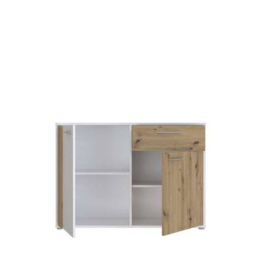 Comoda 2 Usi Si 1 Sertar Cordega Alb Si Stejar Artisan, 115.8 Cm