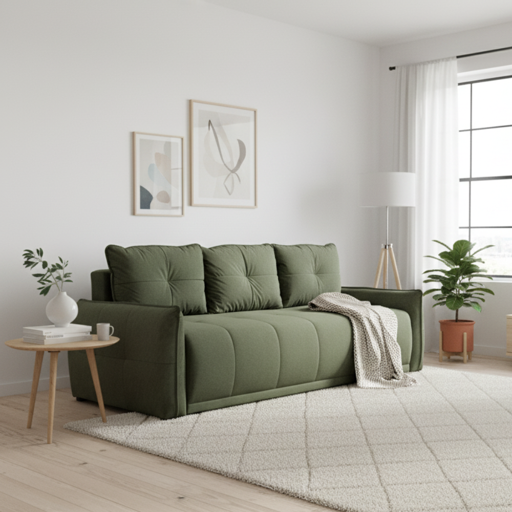 Canapea Extensibila Joy, Lada Depozitare, Verde, 222 Cm