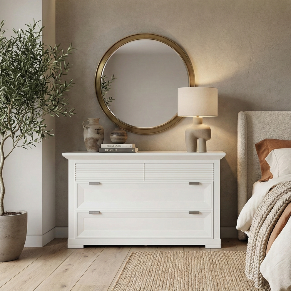 Comoda Cu 4 Sertare Verona Bianco Alb , 125.8 Cm