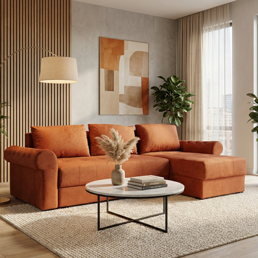 Coltar Extensibil Dreapta Trendy, 5 Locuri, Lada Depozitare, Terracotta, 275 Cm