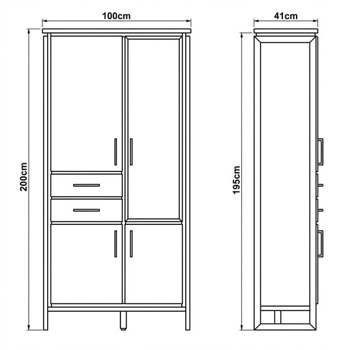 Vitrina Cu 3 Usi Si 2 Sertare Reno, Smoked Oak, Furnir Din Lemn Masiv, 100 Cm