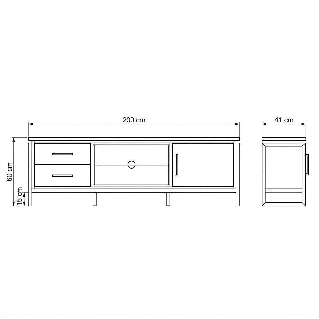 Comoda Tv Reno Smoked Oak, Furnir Din Lemn Masiv, 200 Cm