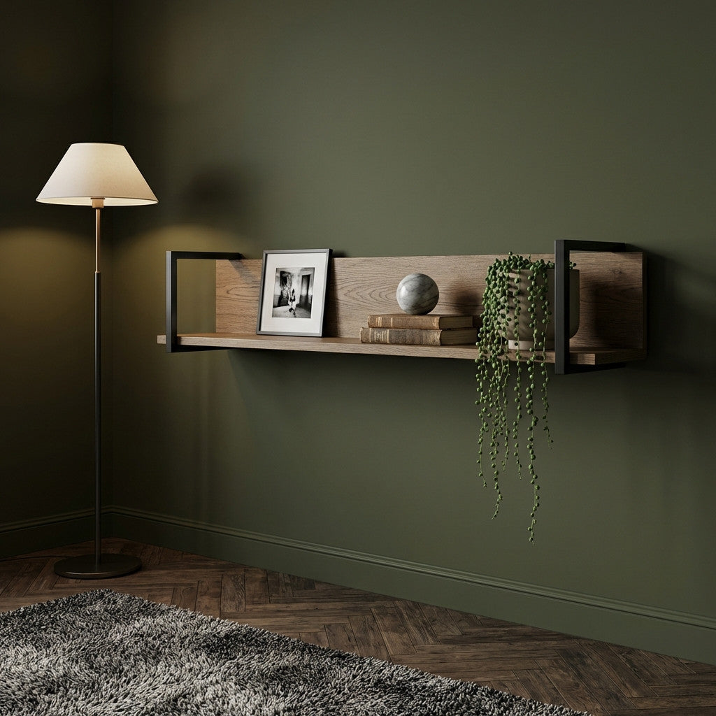 Polita Reno Smoked Oak, Furnir Din Lemn Masiv, 130 Cm
