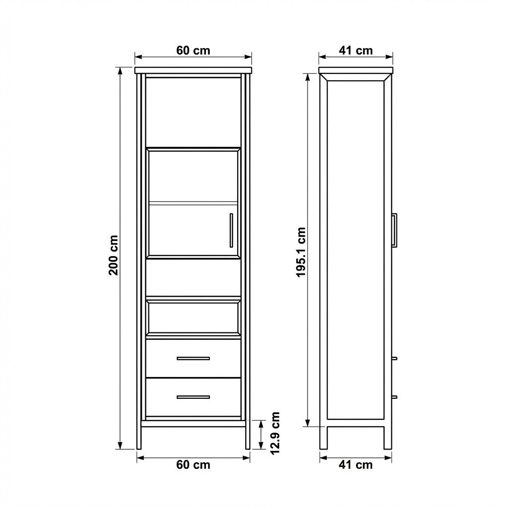 Vitrina Stanga Reno Cu 1 Usa Si 2 Sertare, Smoked Oak, 60 Cm
