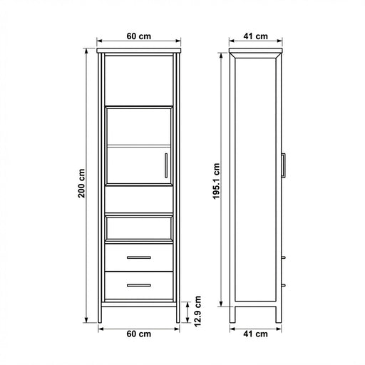 Vitrina Stanga Reno Cu 1 Usa Si 2 Sertare, Smoked Oak, 60 Cm