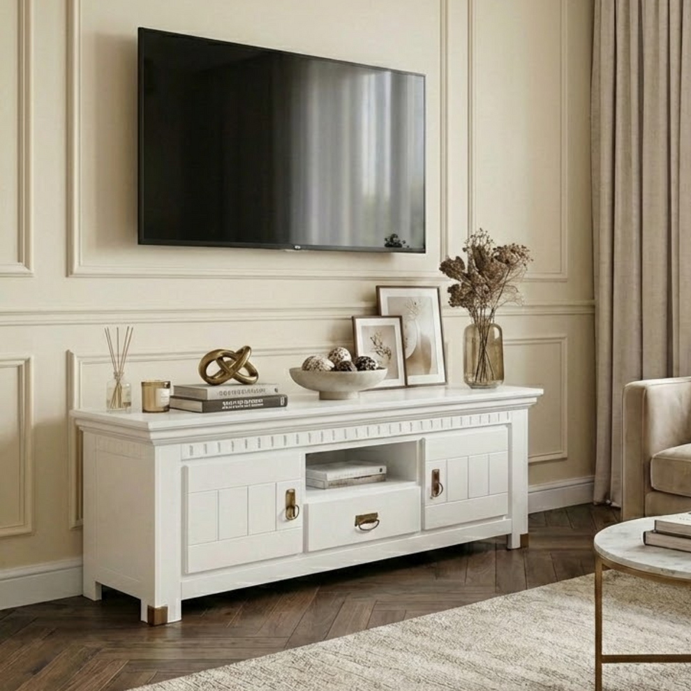 Comoda TV 2 Usi  Si 1 Sertar Saint Tropez, Alb, Vopsit 160 Cm