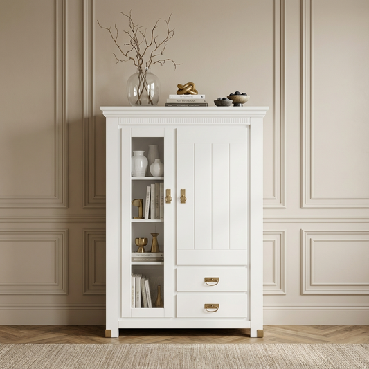 Comoda Saint Tropez, 2 Usi si 2 Sertare, Vopsit Alb, 111 Cm