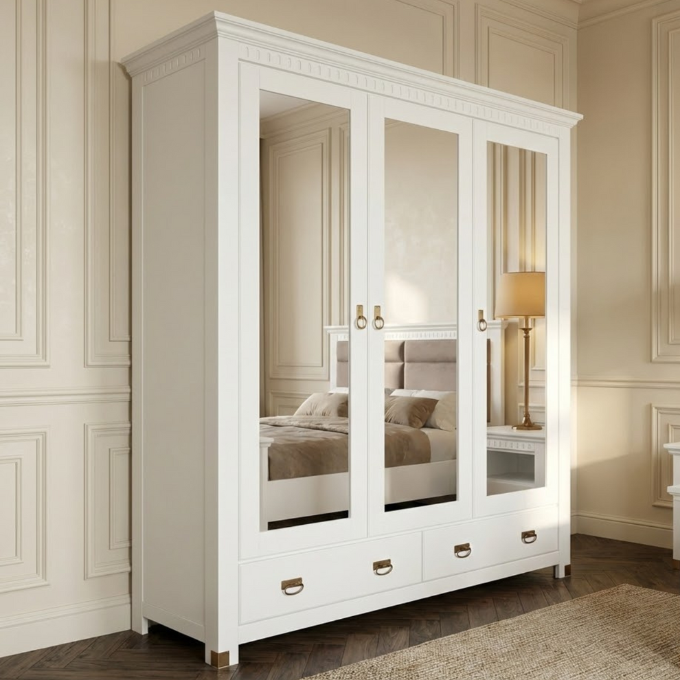 Dulap Saint Tropez, 3 Usi Si 2 Sertare, Vopsit Alb, 208 Cm