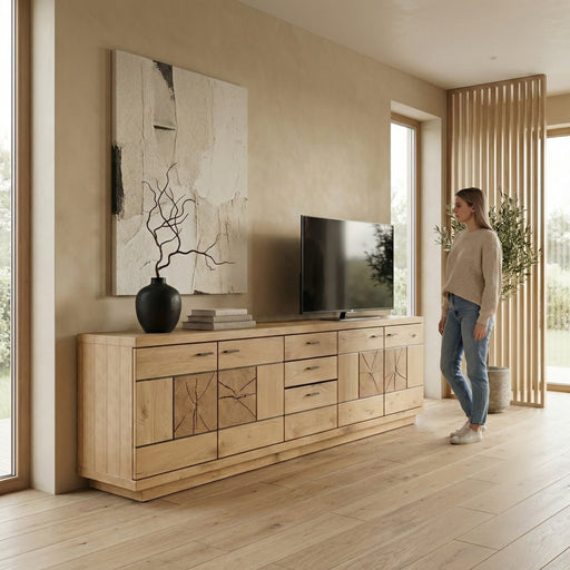 Comoda Tv Cu 4 Usi si 3 Sertare Dakota, Furniruit, 225.3 Cm