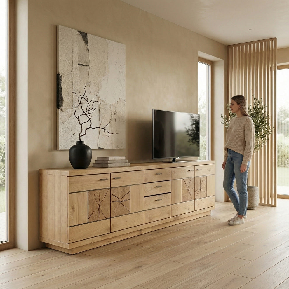 Comoda Tv Cu 4 Usi si 3 Sertare Dakota, Furniruit, 225.3 Cm