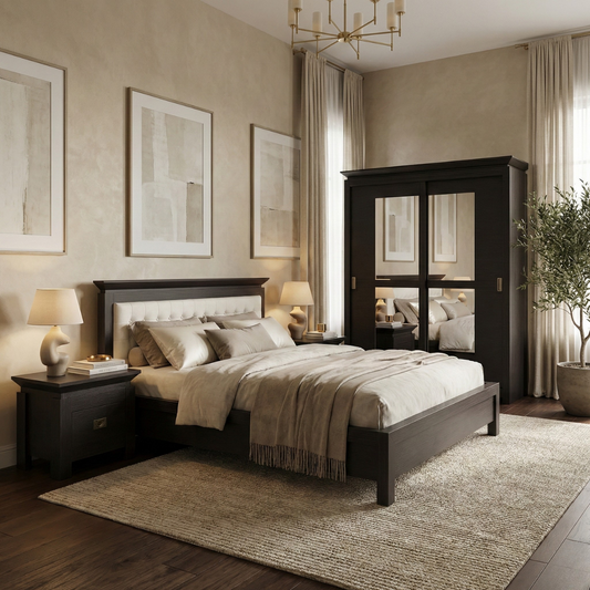 Set Dormitor Saigon Cantori, Pat Cu Dimensiune Saltea 180 X 200, Dulap De 150 Cm, 2 Noptiere