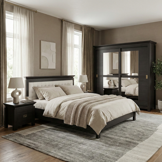 Set Dormitor Saigon Cantori, Pat Cu Dimensiune Saltea 180 X 200, Dulap De 210 Cm, 2 Noptiere