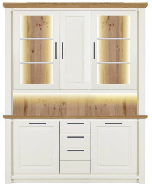 Bufet Cu Vitrina 3 Usi Thuxon Alb, Stejar Furniruit, 160 Cm