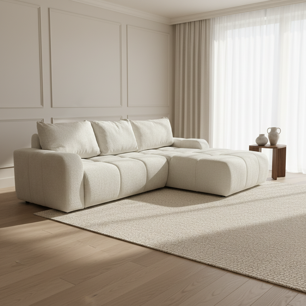 Coltar Extensibil Dreapta Kyoto, Lada Depozitare, 5 Locuri, Onyx 1 Ivory, 246 Cm