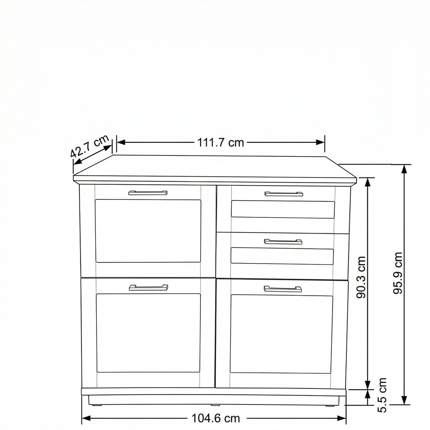Pantofar 3 Usi Si 2 Sertare Alpina, Vopsit Alb, Furniruit, 111.7 Cm