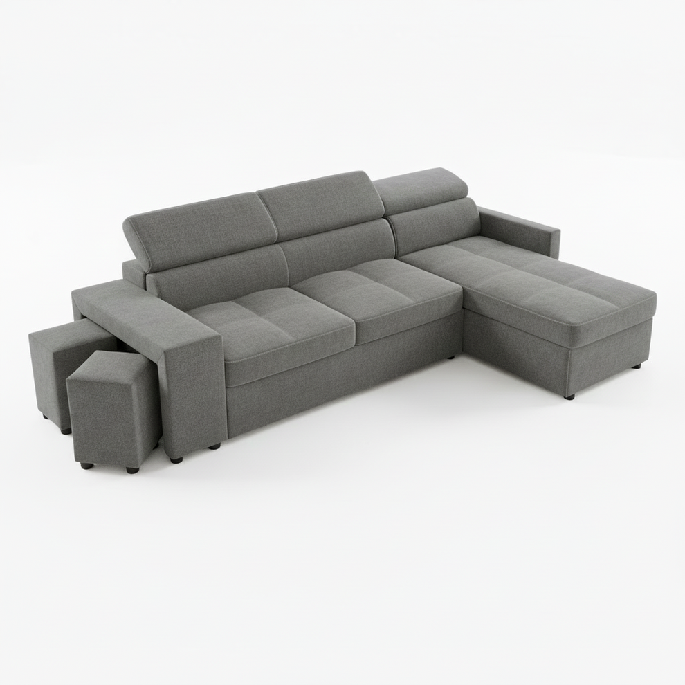 Coltar Extensibil Cu Insula Ventotene, 5 Locuri, Lada Depozitare, Gri inchis, 269 Cm