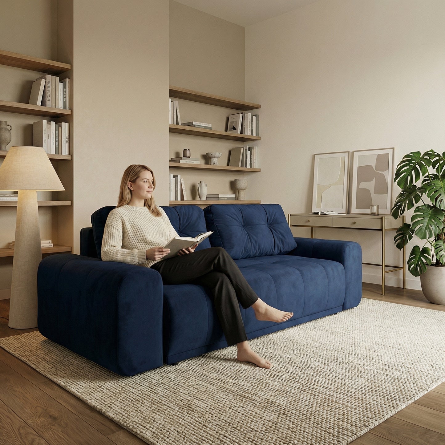 Canapea Extensibila Cu Lada Depozitare Dreamer, Albastru Inchis, 260 x 110 x 100 Cm