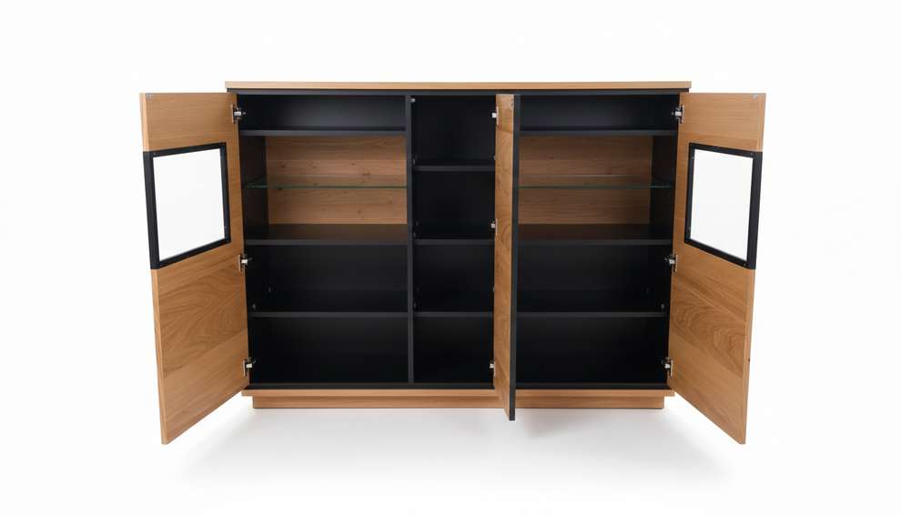 Comoda Bar Cu 3 Usi Zenith, Furniruit Stejar, 148 Cm