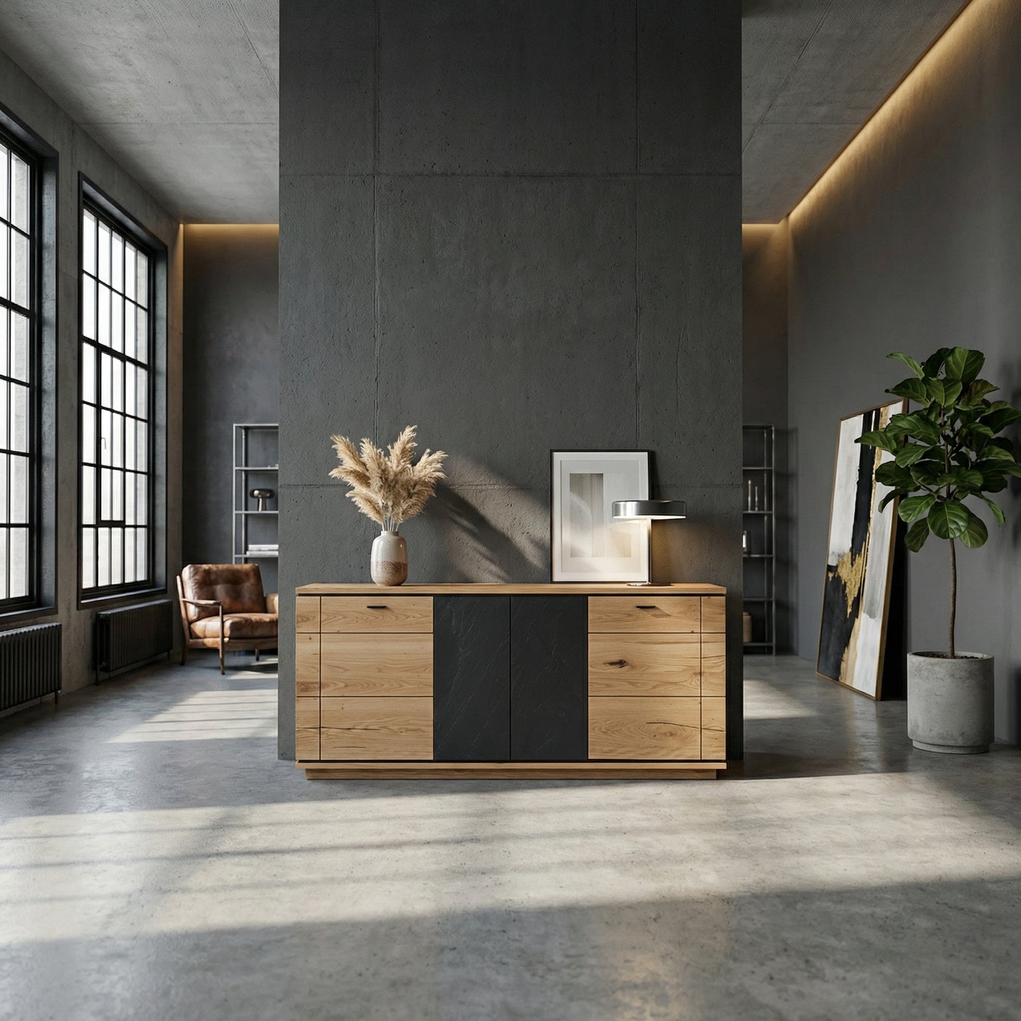 Bufet 4 Usi Zenith, Stejar Furniruit, 180 Cm