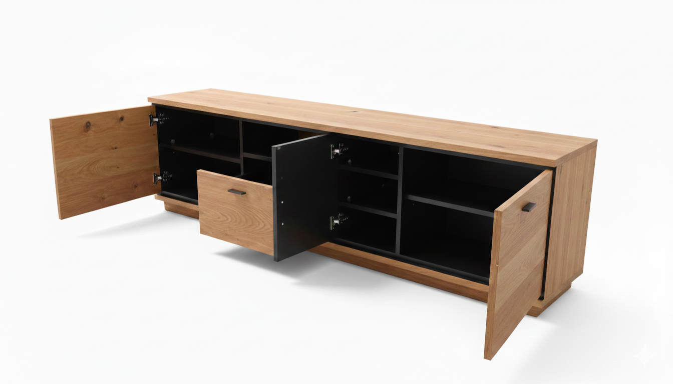 Comoda Tv Cu 2 Usi, 1 Sertar Si 1 Nisa Zenith, Furniruit Stejar, 195.4 Cm
