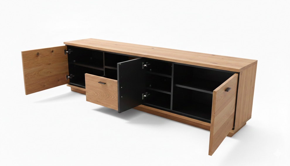 Comoda Tv Cu 2 Usi, 1 Sertar Si 1 Nisa Zenith, Furniruit Stejar, 195.4 Cm