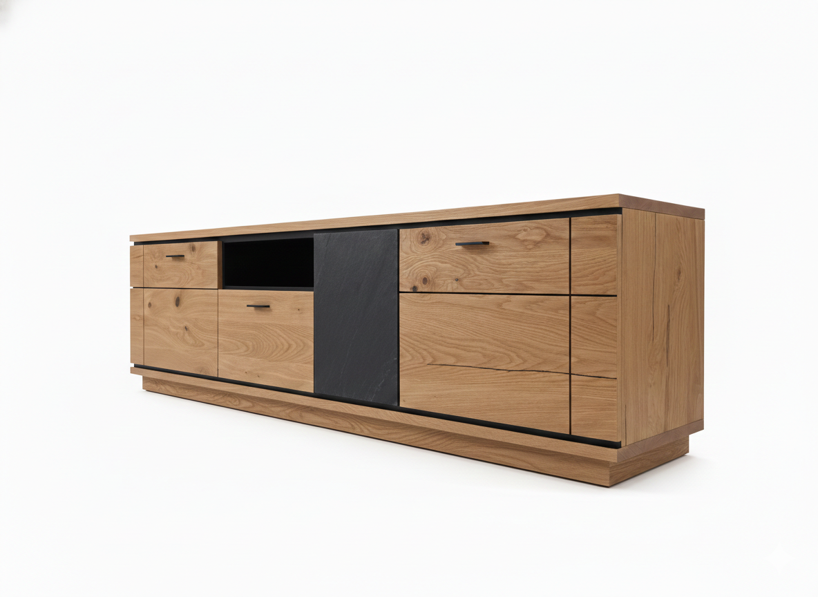 Comoda Tv Cu 2 Usi, 1 Sertar Si 1 Nisa Zenith, Furniruit Stejar, 195.4 Cm