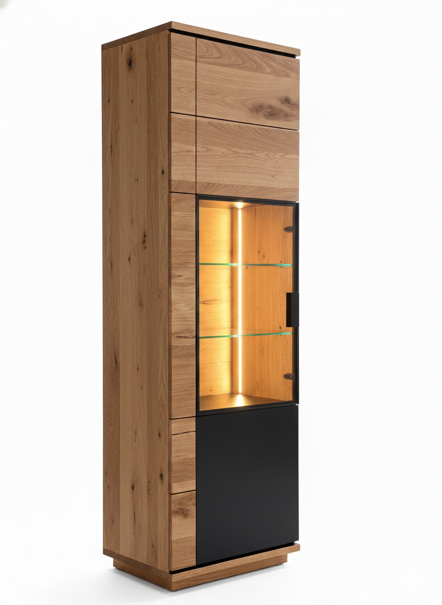 Vitrina Cu 1 Usa Stanga Zenith, Furniruit Stejar, 57.9 Cm