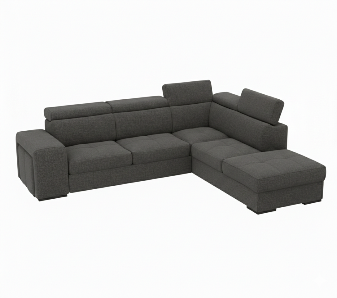 Coltar Extensibil Cu Otoman Ventotene, 5 Locuri, Lada Depozitare, Gri inchis, 265 Cm