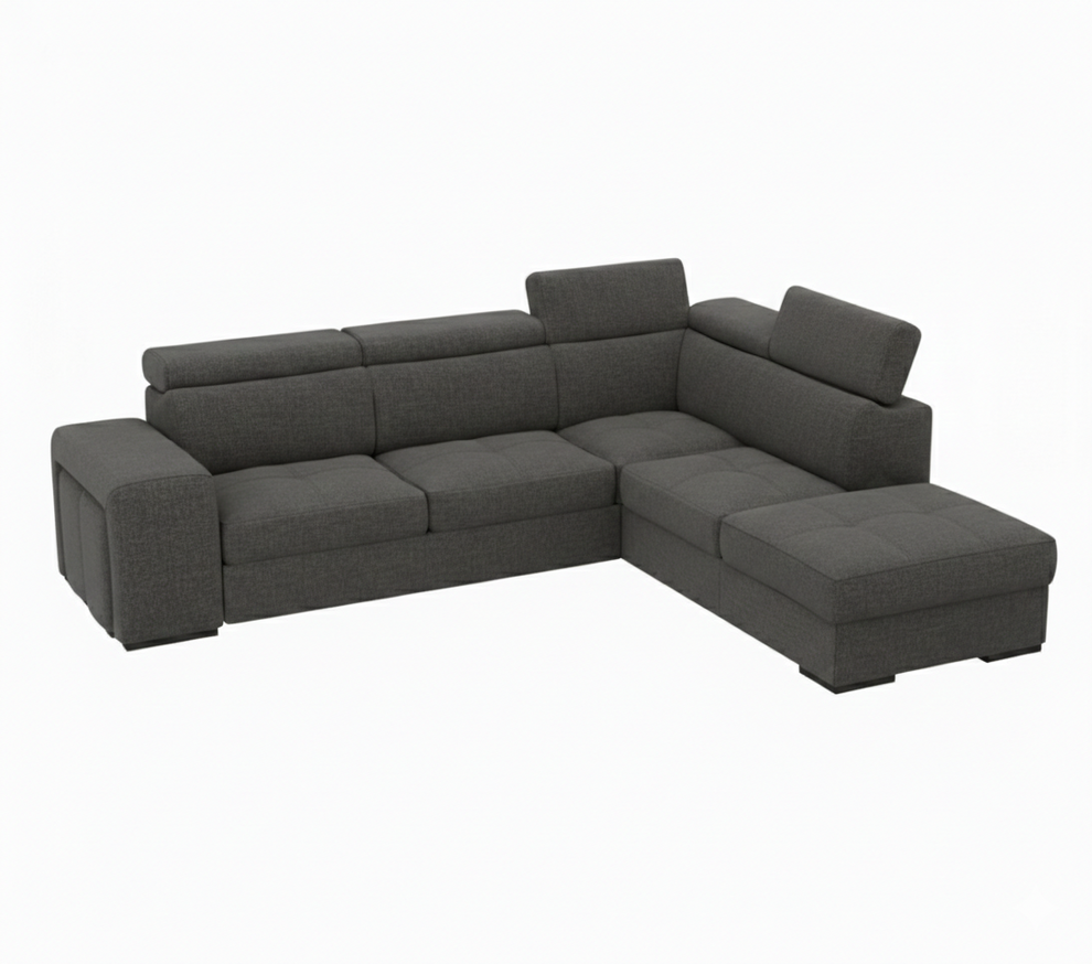 Coltar Extensibil Cu Otoman Ventotene, 5 Locuri, Lada Depozitare, Gri inchis, 265 Cm