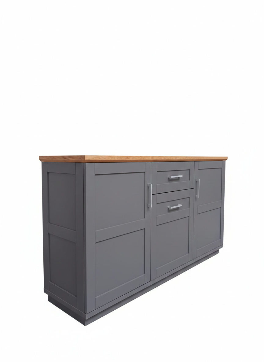 Bufet Cu 3 usi si 1 sertar Dining Alpina Graphit Matt, Gri Si Natur 166 Cm