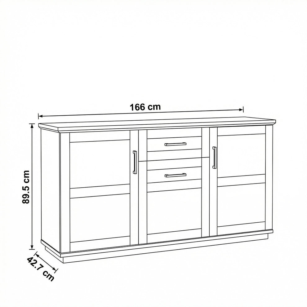 Bufet Cu 3 usi si 1 sertar Dining Alpina Graphit Matt, Gri Si Natur 166 Cm