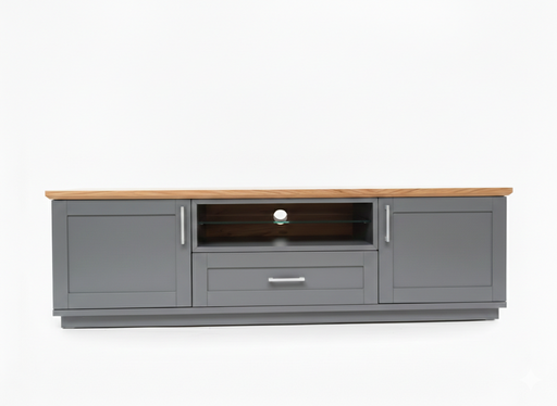 Comoda Tv Cu 2 Usi, 1 Sertar Si 1 Nisa Alpina Graphit Matt , Gri Si Natur, 187.5 Cm