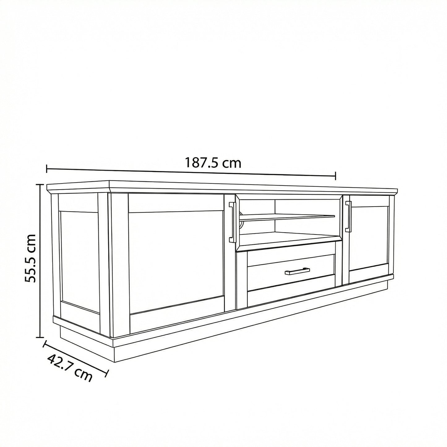 Comoda Tv Cu 2 Usi, 1 Sertar Si 1 Nisa Alpina Graphit Matt , Gri Si Natur, 187.5 Cm