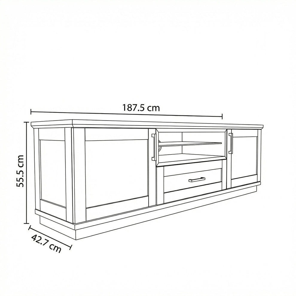 Comoda Tv Cu 2 Usi, 1 Sertar Si 1 Nisa Alpina Graphit Matt , Gri Si Natur, 187.5 Cm