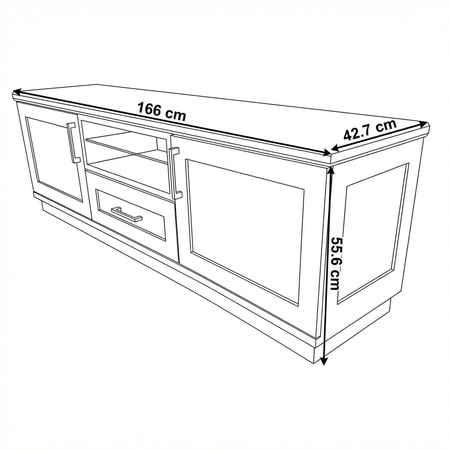 Comoda Tv Alpina Cu 2 Usi, 1 Sertar Si 1 Nisa, Alb Si Natur, 165 Cm