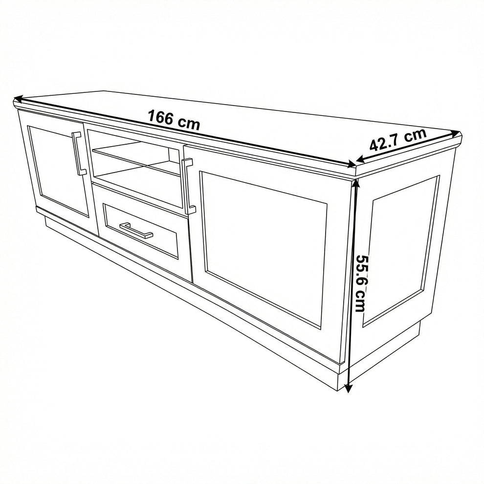 Comoda Tv Alpina Cu 2 Usi, 1 Sertar Si 1 Nisa, Alb Si Natur, 165 Cm