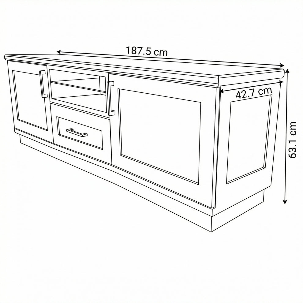 Comoda Tv Alpina Cu 2 Usi, 1 Sertar Si 1 Nisa, Alb Si Natur, 187.5 Cm