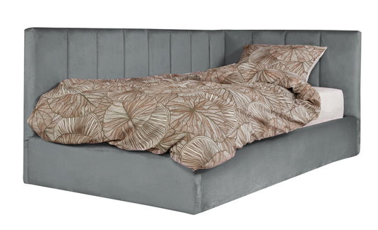 Pat Tapitat Ravel Junior Dimensiune Saltea 90 x 200 Cm, Cu Somiera Rabatabila Si Panou Stanga, Gri