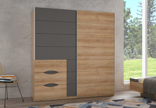 Dulap Cu Oglinda Unbound, Riviera Oak Si Uni Wolfram Grey, 200.1 Cm