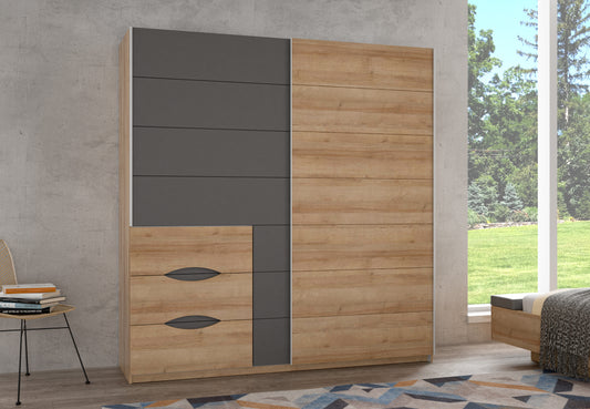 Dulap Cu Oglinda Unbound, Riviera Oak Si Uni Wolfram Grey, 200.1 Cm