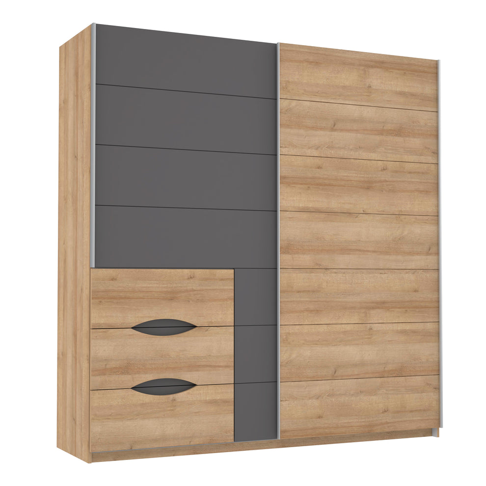 Dulap Cu Oglinda Unbound, Riviera Oak Si Uni Wolfram Grey, 200.1 Cm