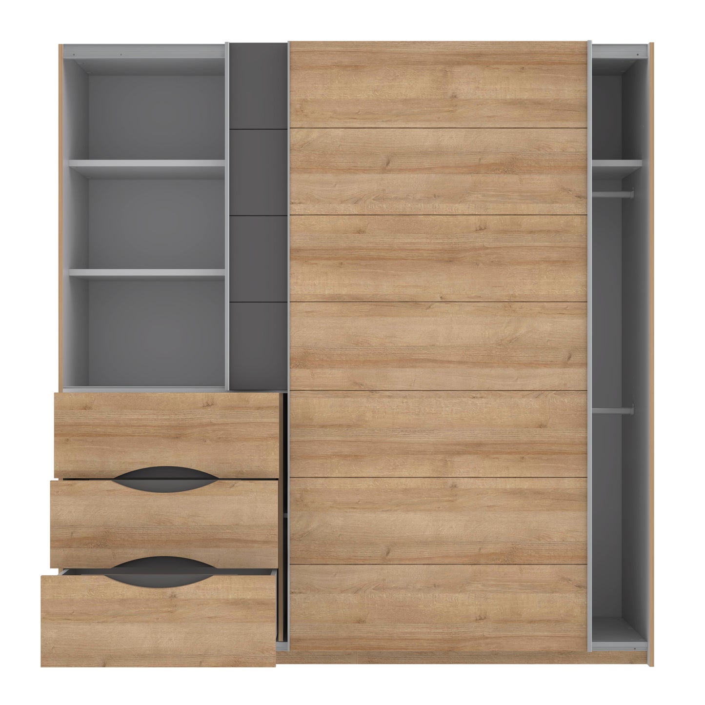 Dulap Cu Oglinda Unbound, Riviera Oak Si Uni Wolfram Grey, 200.1 Cm