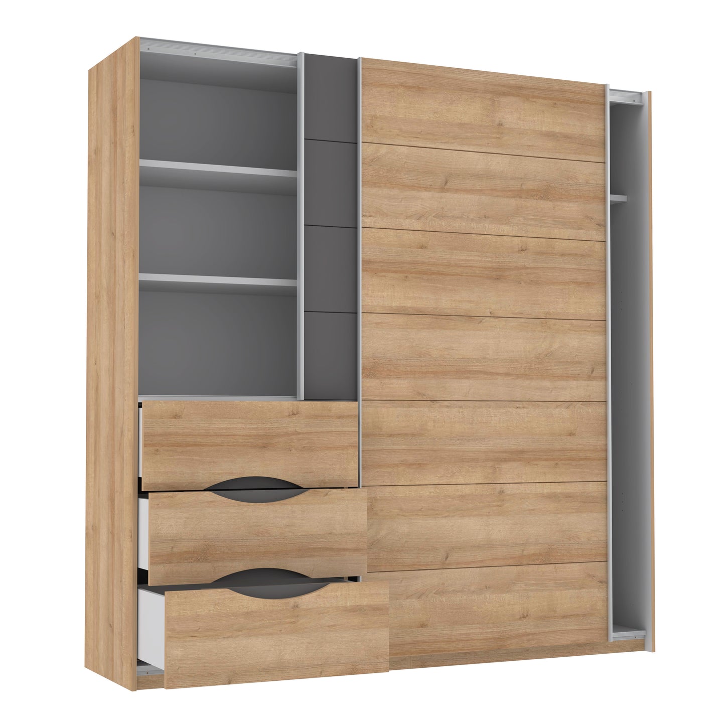 Dulap Cu Oglinda Unbound, Riviera Oak Si Uni Wolfram Grey, 200.1 Cm