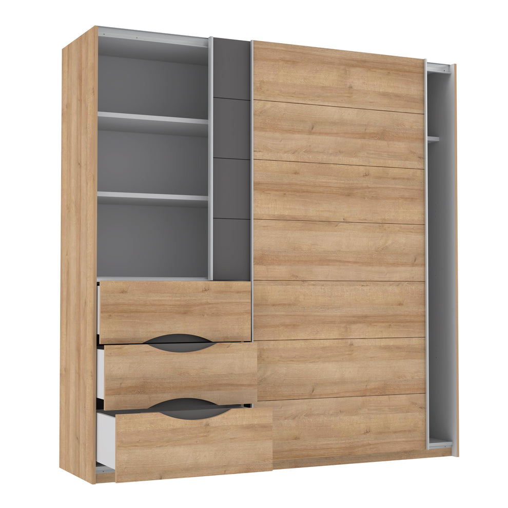 Dulap Cu Oglinda Unbound, Riviera Oak Si Uni Wolfram Grey, 200.1 Cm
