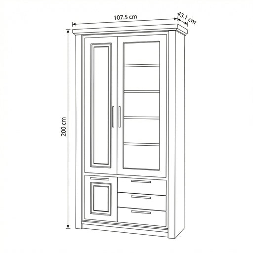 Vitrina Cu 3 Usi Si 3 Sertare Thuxon Alb, Vopsit Si Furniruit Stejar, 107.6 Cm