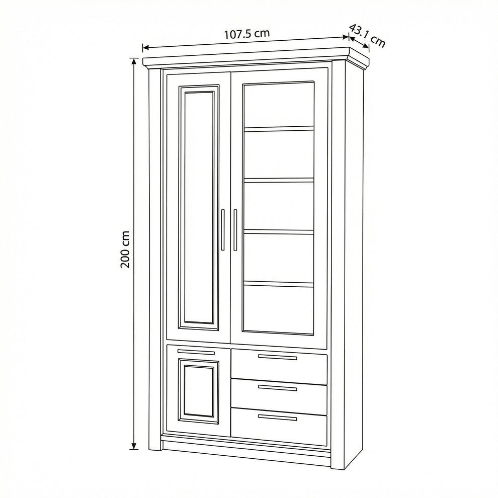Vitrina Cu 3 Usi Si 3 Sertare Thuxon Alb, Vopsit Si Furniruit Stejar, 107.6 Cm