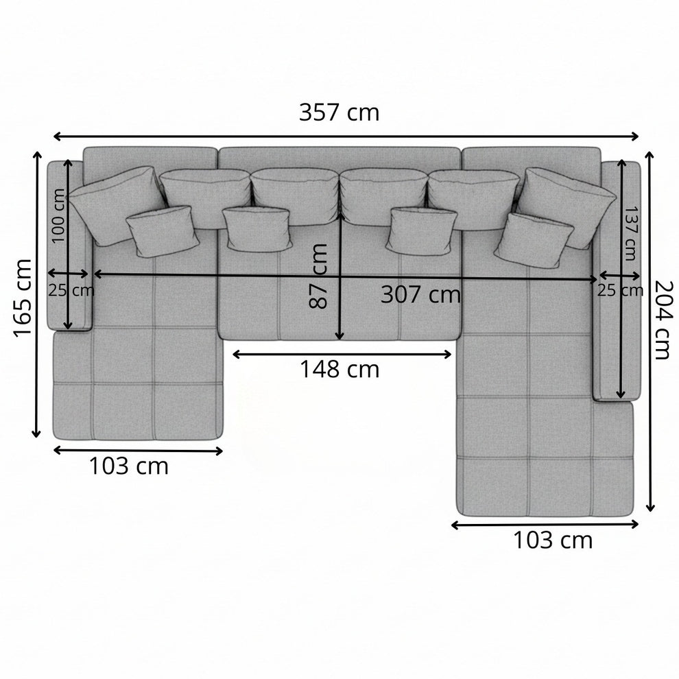Coltar U Extensibil Otis Dreapta, 6 Locuri, Lada Depozitare, Gri, 357 Cm