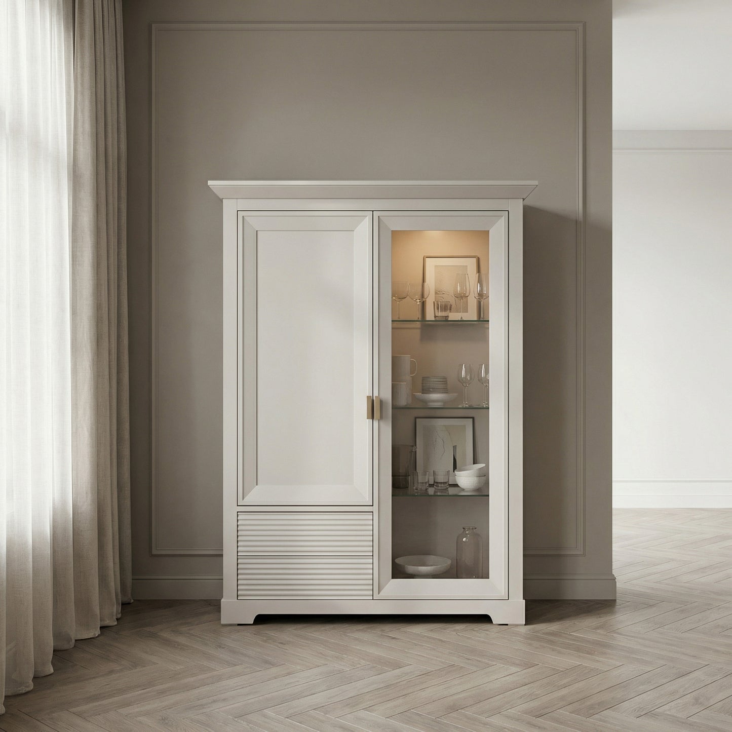 Comoda Bar Verona Kashmir Latime 112.1 cm, Alb, Mobila Living, Sertare Push To Open, Inchidere Silentioasa Usi