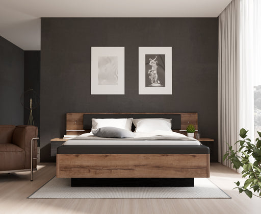 Pat Cu Noptiere Rondino, Dimensiune Saltea 160 x 200 Cm, Black Oak Mud Oak