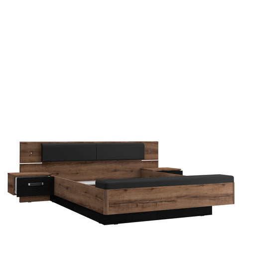 Pat Cu Noptiere Rondino, Dimensiune Saltea 160 x 200 Cm, Black Oak Mud Oak